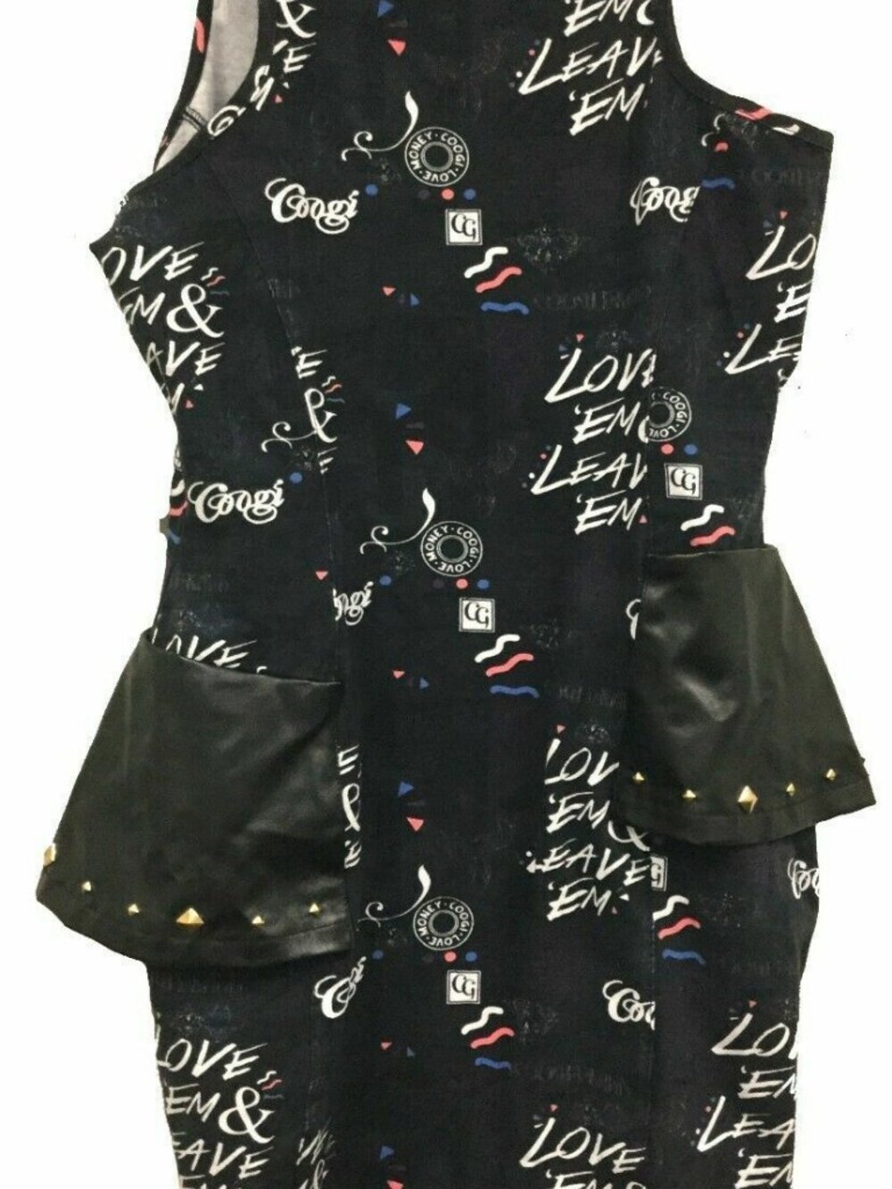 COOGI Love 'em Leave 'em Black Peplum Dress Leather Accent NWT - Picture 6 of 6